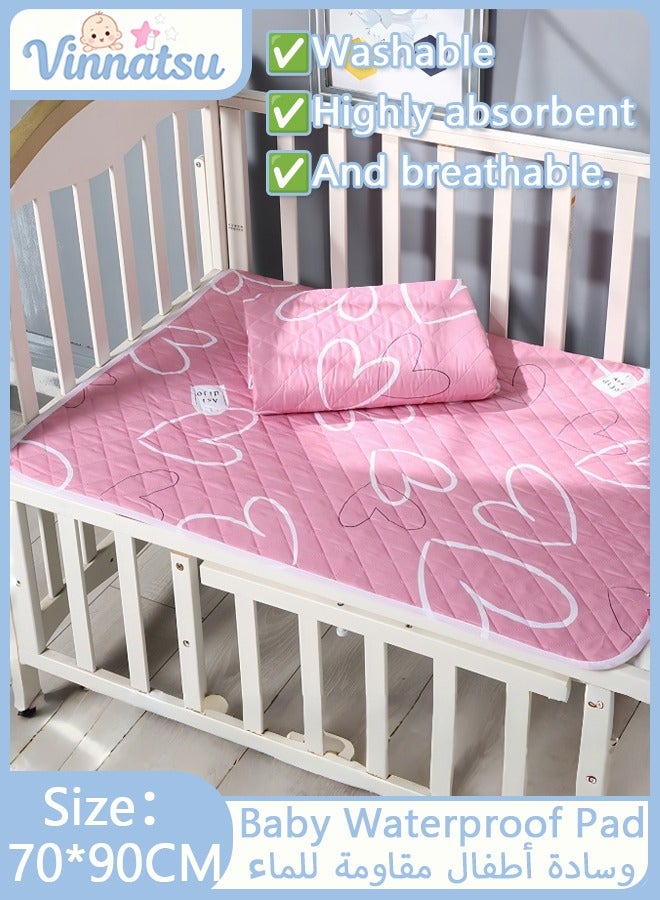 ضغط فين ملاءة سرير مضادة للماء، وسادة حفاضات للأطفال، وسادة سرير مضادة للماء وقابلة للغسل لحماية الفراش للرضع والأطفال الصغار والحيوانات الأليفة والبالغين الذين يعانون من سلس البول بواسطة وسادات تبول قابلة لإعادة الاستخدام والغسل 70 * 90 سم - Image 1