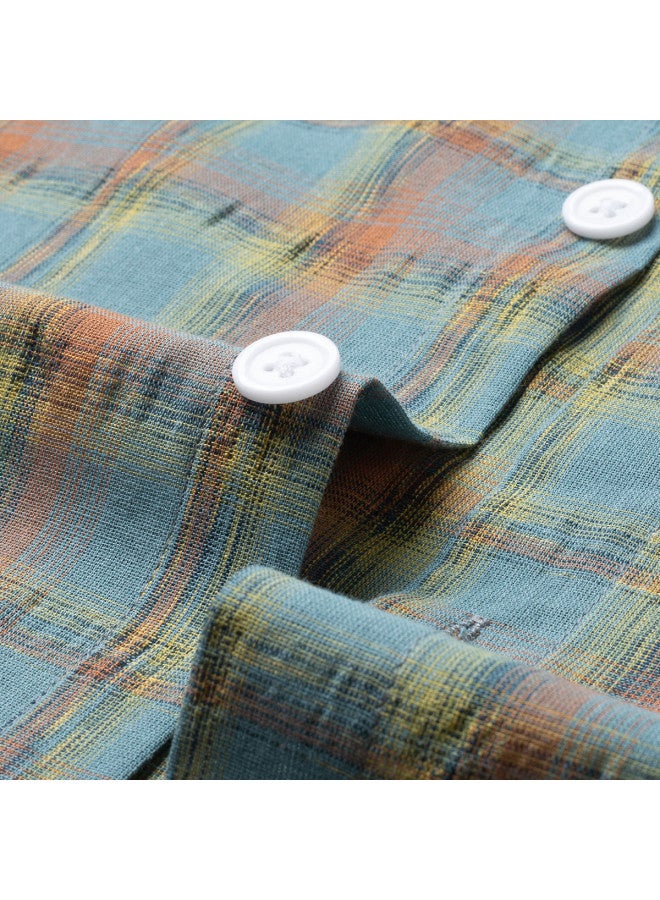 ROMON Hot Selling】linen-style Gradient Plaid Shirt For Men, Long Sleeve Men's Shirt, Men's Casual Shirt - Image 4