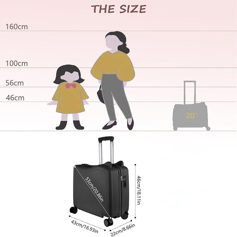 JCB CHIC حقيبة سفر للأطفال لركوب الدراجات، حقيبة سفر للأطفال مقاس 20 بوصة بعجلات دوارة، حقيبة سفر متينة بعجلات أنيقة مع قفل مدمج، مناسبة للسفر (Bd-Cj-004-أسود) - Image 3