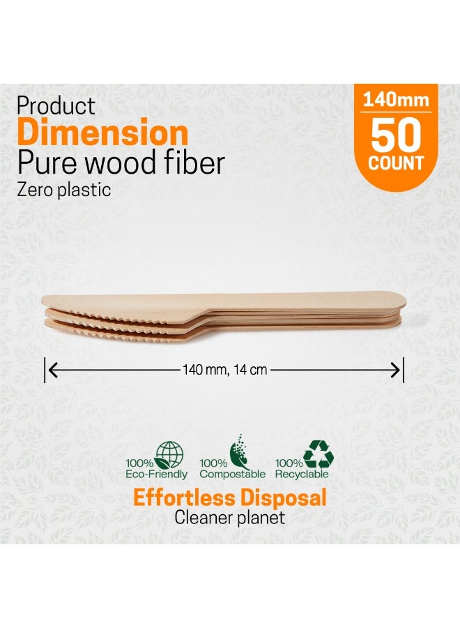 EcoEdge Planet Friendly Wooden Heavy-Duty Knife (50 Pack) 140 MM | Stylish, Natural, Sustainable, Recyclable, Plastic and BPA Free | For Birthday Party, Events, Picnic and Takeout | 100% Compostable - Image 3