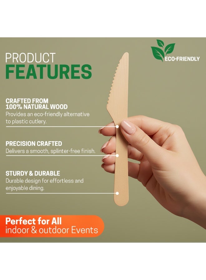 EcoEdge Planet Friendly Wooden Heavy-Duty Knife (50 Pack) 140 MM | Stylish, Natural, Sustainable, Recyclable, Plastic and BPA Free | For Birthday Party, Events, Picnic and Takeout | 100% Compostable - Image 5