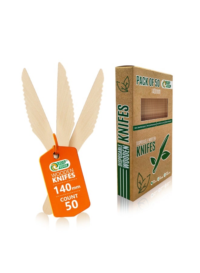 EcoEdge Planet Friendly Wooden Heavy-Duty Knife (50 Pack) 140 MM | Stylish, Natural, Sustainable, Recyclable, Plastic and BPA Free | For Birthday Party, Events, Picnic and Takeout | 100% Compostable - Image 2