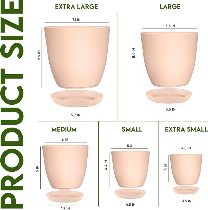 Utopia Home Pack of 5 Flower Pots 18/17/15/13/12 cm Planter with Saucer for Kitchen, Balcony Flower Pots with Saucer, Garden Plants, Nursery Flower Pot for Indoor Plants, Pink - Image 2