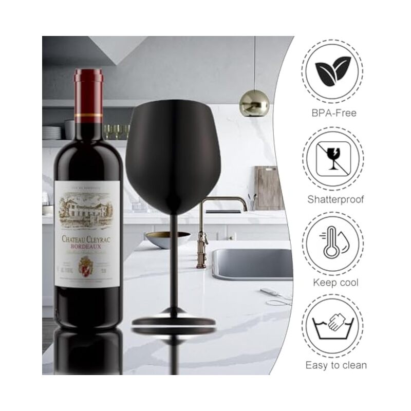 Stainless Steel Wine Glasses Set of 2-Mothers Day Gifts for Mom, 18oz Unbreakable Unique Metal Wine Glass Ideal Gift for Outdoor, Travel, Camping, Pool - Image 2
