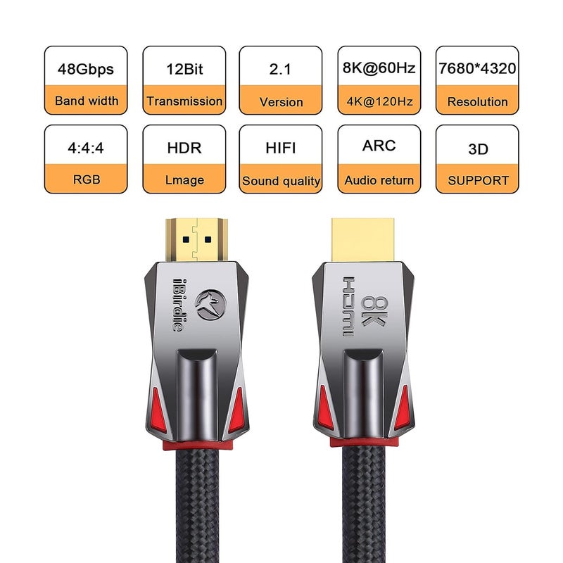 iBirdie كابل 8K للألياف الضوئية HDMI بطول 32 قدمًا (10 أمتار 30)، سلك نشط أحادي الاتجاه 8K 60 هرتز، 4K 120 هرتز، 4K 144 هرتز، HDCP 2.3 2.1، متوافق مع Apple-TV PS5 4070 4080 - Image 4