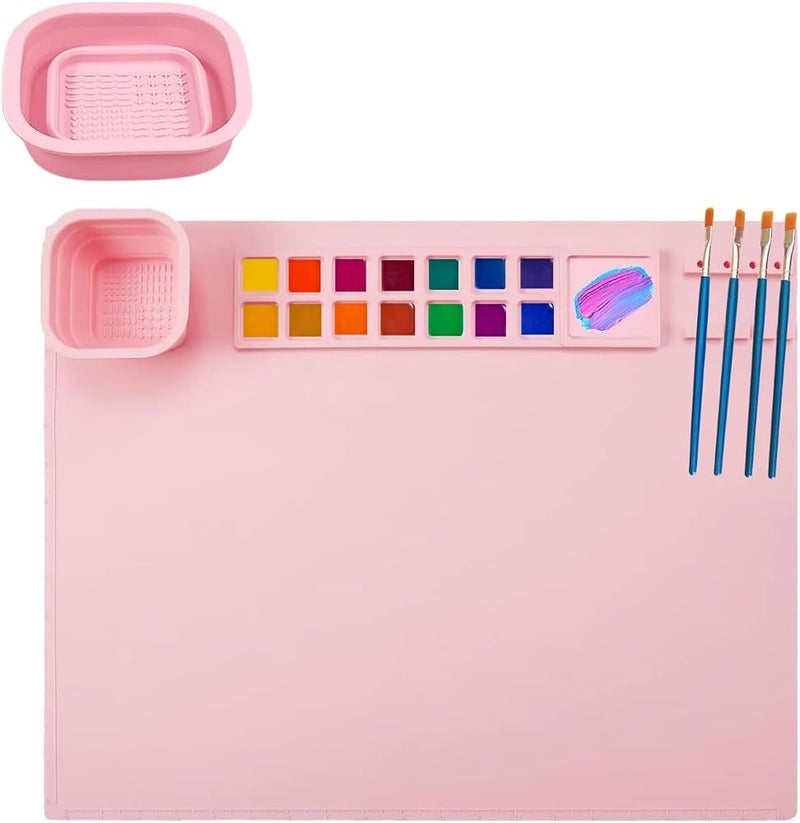 1٫ وسادة طلاء من السيليكون مقاس 20" × 16"، واقي طاولة غير لاصق للأطفال مع كوب ماء - Image 1