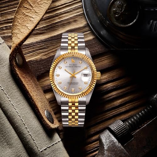 BUREI Men's Luxury Automatic Watch Two Tones Stainless Steel Dress Wrist Watches Self-Winding - Image 2
