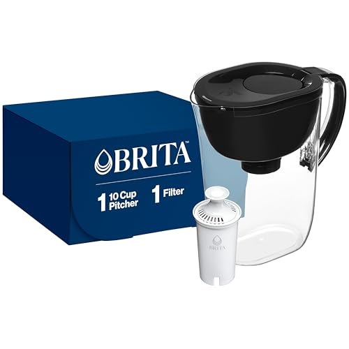 Brita Large Water Filter Pitcher for Tap and Drinking Water with SmartLight Change Indicator, Includes 1 Standard Filter, BPA-Free, Lasts 2 Months, 10-Cup Capacity, Stretch Limo Black - Image 1