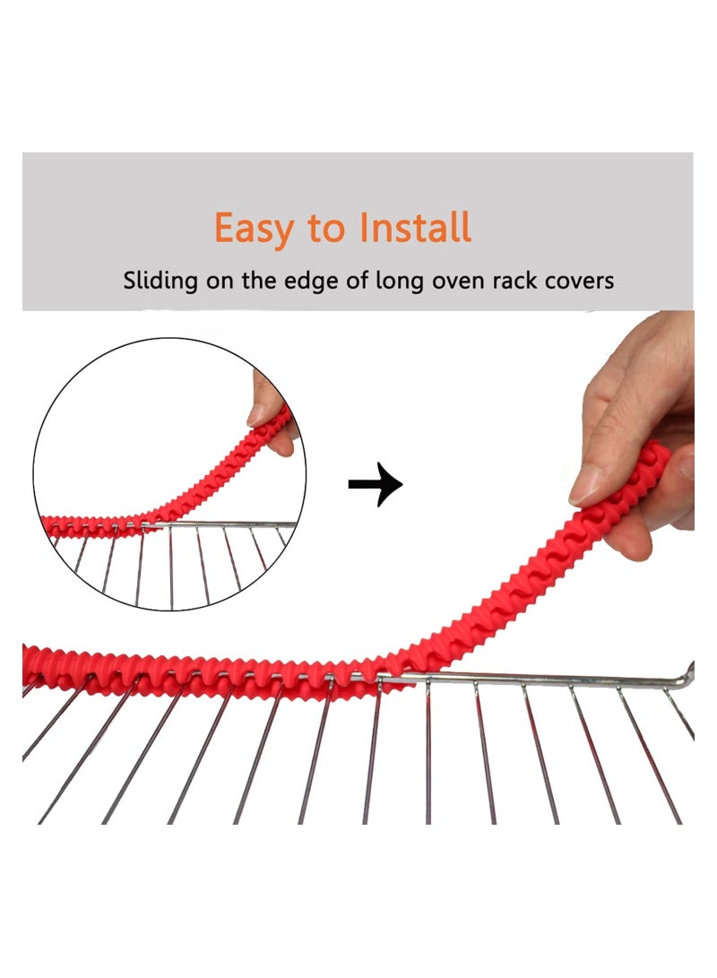 Oven Rack Shields, 4 Pack Heat Resistant Silicone Oven Rack Cover 14 Inches Long Oven Rack Edge Protector, Protect Against Burns and Scars Protector Hot Strip (Red) - Image 4