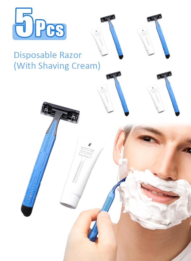 5 PCS Disposable Razors Bulk, Razors Individually Wrapped Bulk With Shaving Cream, For Hotels, Shelters, Homeless, Nursing Homes, Charities, Churches, Blue - Image 1