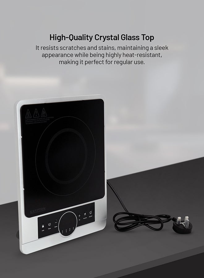 KRYPTON Digital Infrared Cooker With Ceramic Heating Element, 10 Adjustable Power Levels, High-Quality Crystal Glass Top, Button Control Interface, Overheat Protection, Adjustable Timer and Suitable for Any Type of Pot 2200 W KNIC6058N Black and Silver - Image 5