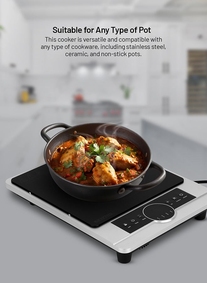 KRYPTON Digital Infrared Cooker With Ceramic Heating Element, 10 Adjustable Power Levels, High-Quality Crystal Glass Top, Button Control Interface, Overheat Protection, Adjustable Timer and Suitable for Any Type of Pot 2200 W KNIC6058N Black and Silver - Image 3