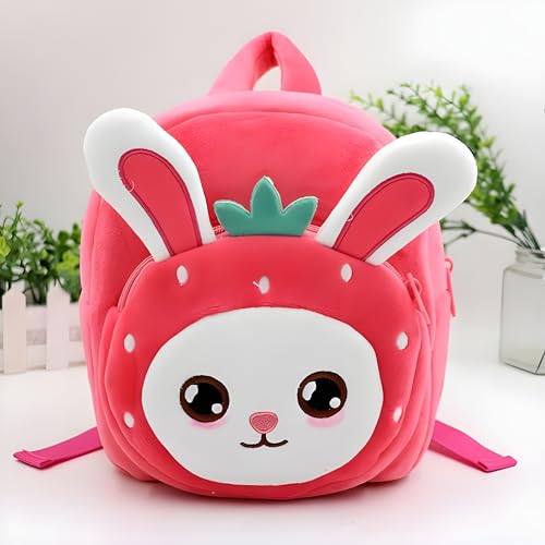 Delicado Cute Small Toddler Kids Backpack Pink Strawberry Design | Nursery Preschool Playschool Picnic Travel Bag for Boys & Girls Age 2-5 Years - Image 2