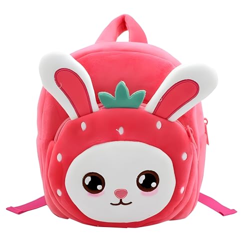 Delicado Cute Small Toddler Kids Backpack Pink Strawberry Design | Nursery Preschool Playschool Picnic Travel Bag for Boys & Girls Age 2-5 Years - Image 1