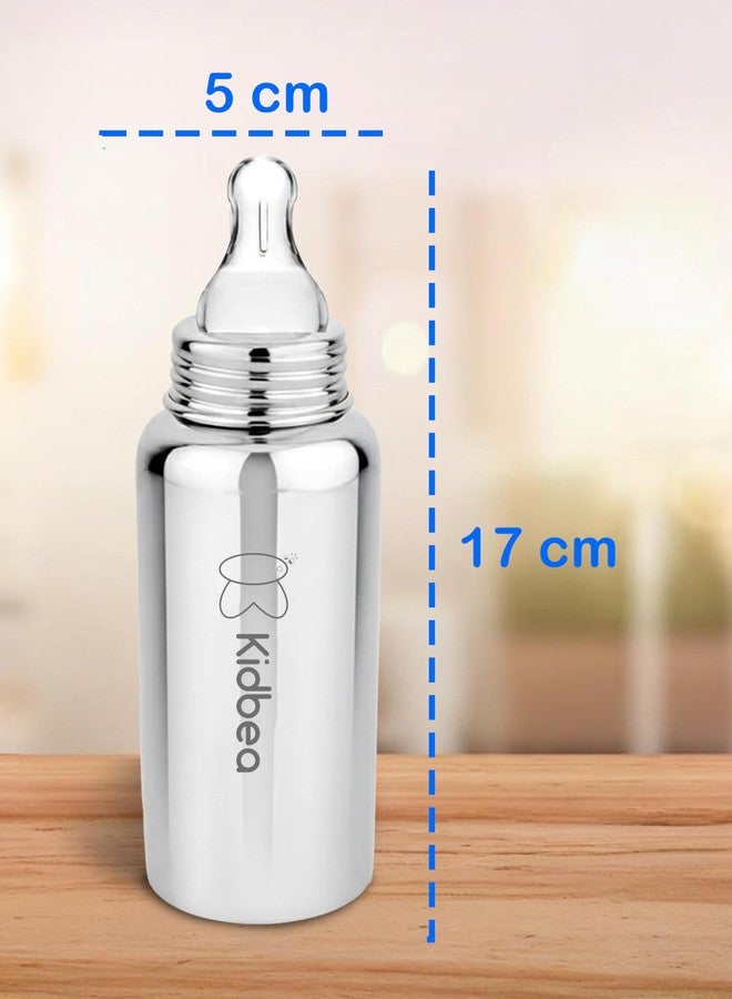 Kidbea® Stainless Steel Infant Baby Feeding Bottle, BPA Free, Anti-Colic, Medium-Flow X 3 Nipple, 250 ML - Image 3