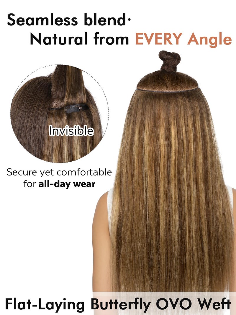 WIGNEE OVO Butterfly Invisible Weft Hair Extensions Human Hair Glueless 18 Inch 100% Real Remy Human Hair Extensions T4/27 Highlight Honey Blonde Hair Extensions Real Human Hair for Strong Volume - Image 3