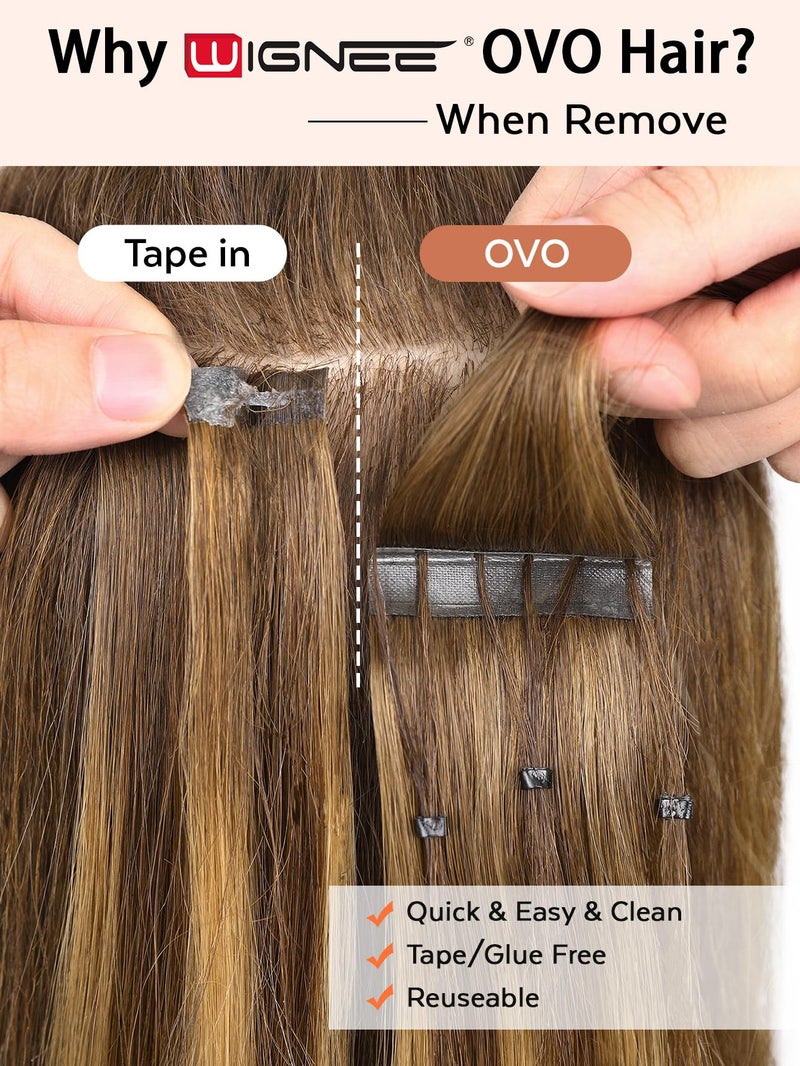 WIGNEE OVO Butterfly Invisible Weft Hair Extensions Human Hair Glueless 18 Inch 100% Real Remy Human Hair Extensions T4/27 Highlight Honey Blonde Hair Extensions Real Human Hair for Strong Volume - Image 5