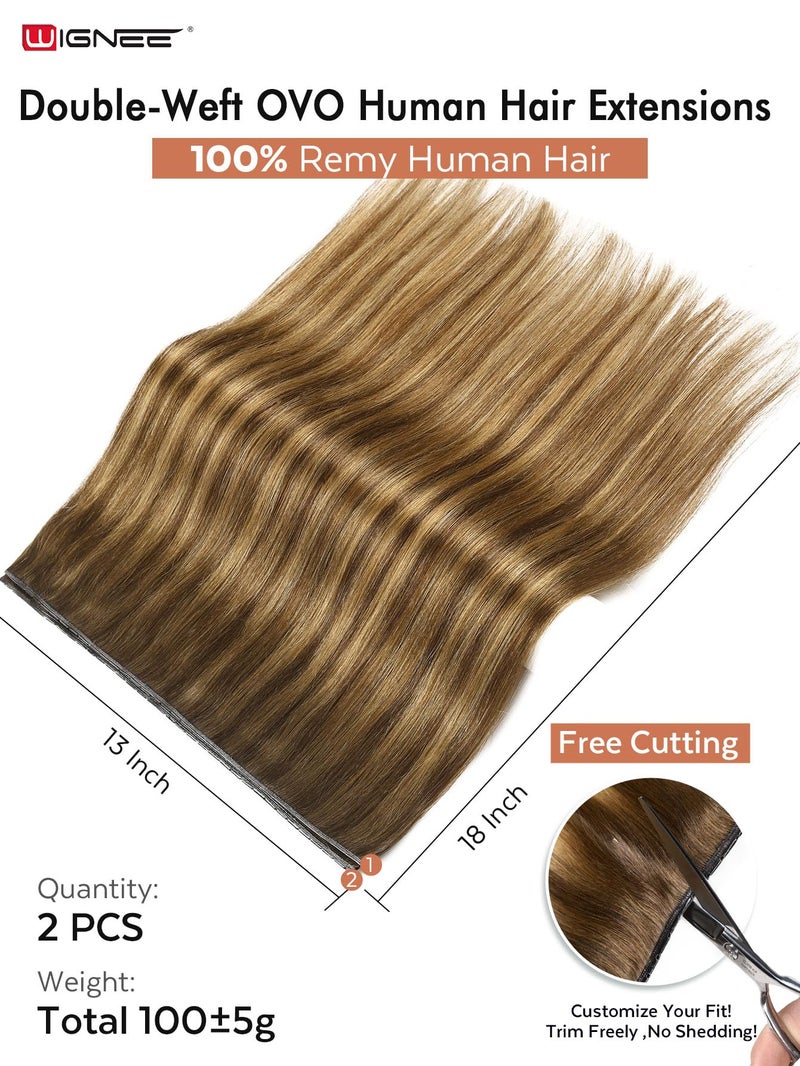 WIGNEE OVO Butterfly Invisible Weft Hair Extensions Human Hair Glueless 18 Inch 100% Real Remy Human Hair Extensions T4/27 Highlight Honey Blonde Hair Extensions Real Human Hair for Strong Volume - Image 2