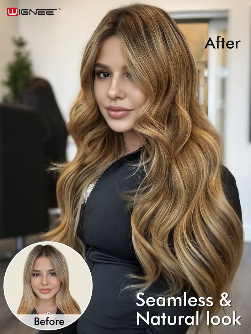 WIGNEE OVO Butterfly Invisible Weft Hair Extensions Human Hair Glueless 18 Inch 100% Real Remy Human Hair Extensions T4/27 Highlight Honey Blonde Hair Extensions Real Human Hair for Strong Volume - Image 4