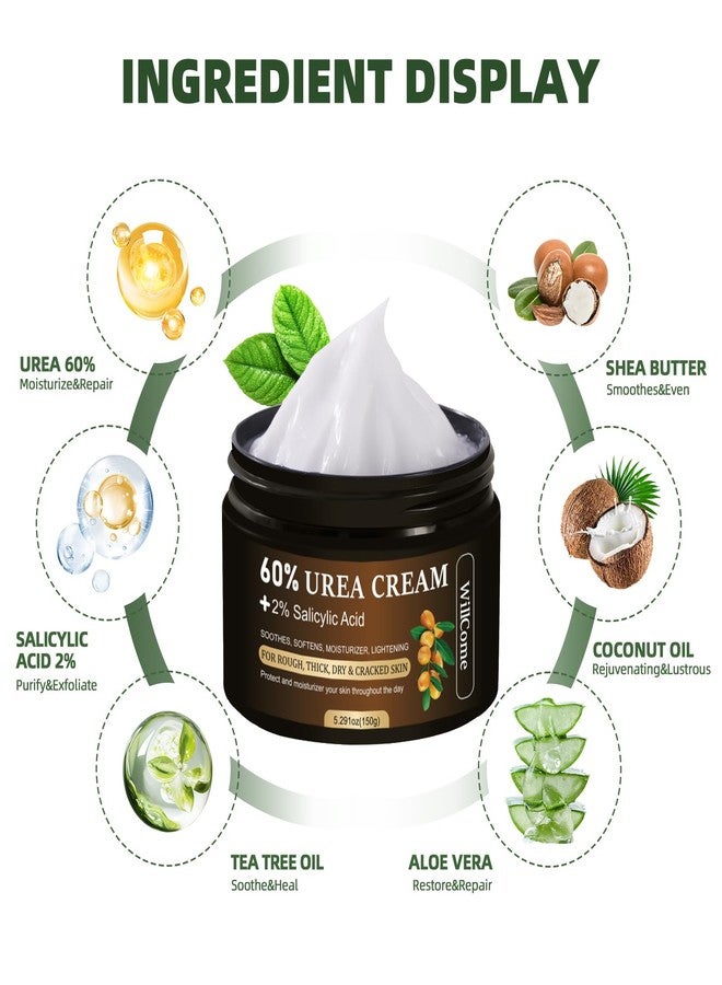 WillCome Urea Cream 60 Percent with 2% Salicylic For Feet Maximum Strength, Callus Remover Gel,Foot&Hand Care Cream Urea Lotion for Dry Cracked Heels and Feet Treatment& Repair,5.29 oz - Image 2