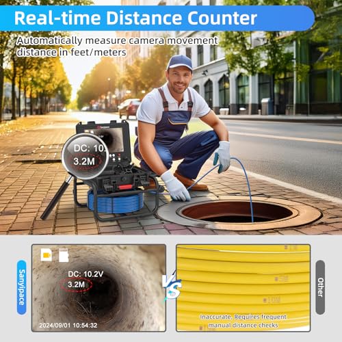 Sanyipace Drain Camera 100FT/30M, 23mm/0.9in FHD Sewer Inspection Camera, 5X Zoom, Distance Counter, 9" IPS Screen, DVR & Voice Recorder, 16GB Card, for Sewer Line, Pipe, Duct, Plumbing, Plumber, Home - Image 2