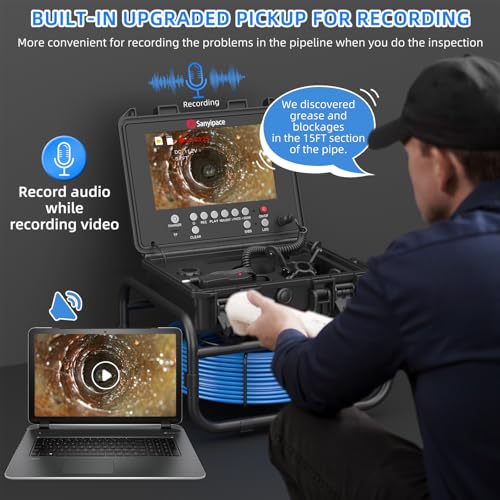 Sanyipace Drain Camera 100FT/30M, 23mm/0.9in FHD Sewer Inspection Camera, 5X Zoom, Distance Counter, 9" IPS Screen, DVR & Voice Recorder, 16GB Card, for Sewer Line, Pipe, Duct, Plumbing, Plumber, Home - Image 3