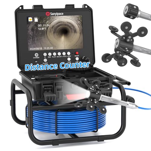 Sanyipace Drain Camera 100FT/30M, 23mm/0.9in FHD Sewer Inspection Camera, 5X Zoom, Distance Counter, 9" IPS Screen, DVR & Voice Recorder, 16GB Card, for Sewer Line, Pipe, Duct, Plumbing, Plumber, Home - Image 1