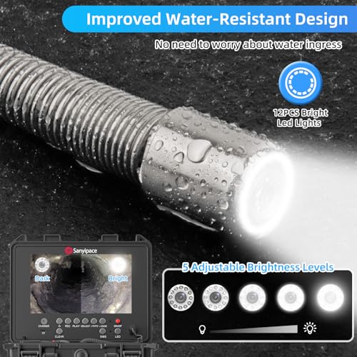 Sanyipace Drain Camera 100FT/30M, 23mm/0.9in FHD Sewer Inspection Camera, 5X Zoom, Distance Counter, 9" IPS Screen, DVR & Voice Recorder, 16GB Card, for Sewer Line, Pipe, Duct, Plumbing, Plumber, Home - Image 5