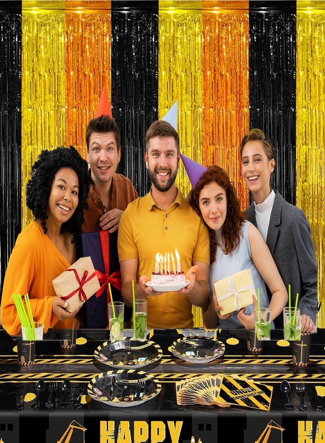 عبوتان من ستائر شراشيب معدنية للبناء، خلفية لتزيين حفلات أعياد الميلاد، 3.28 × 6.56 قدم، شرائط لامعة صفراء وبرتقالية وسوداء، دعائم كشك الصور لحفلات الأولاد، هدايا وديكورات حفلات الشاحنات. - Image 3