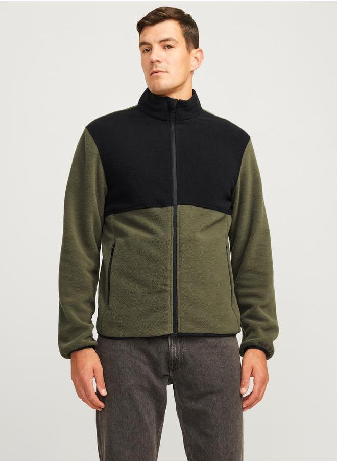 JJ Rebel by Jack and Jones Contrast Panel Fleece Jacket with Zip Pockets  - Image 1