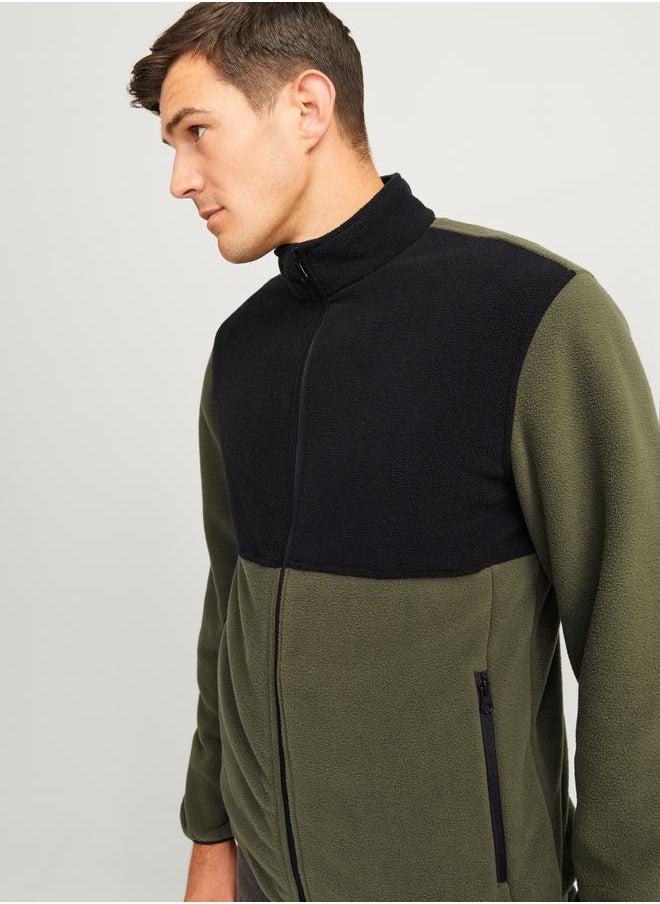 JJ Rebel by Jack and Jones Contrast Panel Fleece Jacket with Zip Pockets  - Image 2