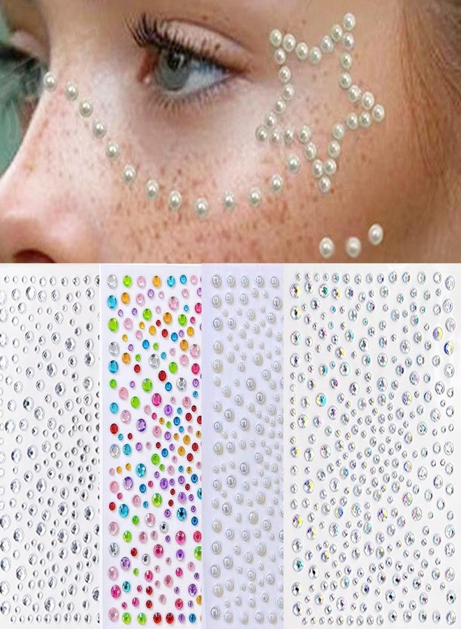 Leoars Rhinestone Face Gems 3/4/5/6mm Clear+Colorful Crystal Eye Jewel Mermaid Eye Gem Bindis,Self Adhesive Rainbow Makeup Diamonds Face Jewels for Women Nail Art Decorations, 4-Pack - Image 1