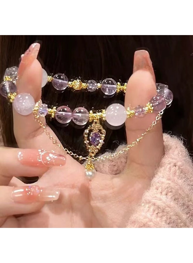 Goolsky سوار خرز زجاجي بنفسجي للنساء - مجوهرات فاخرة بأسلوب مينيماليست، هدية مثالية لأفضل الأصدقاء، خرز زجاجي بنفسجي بحجم قابل للتعديل، للاستخدام اليومي - Image 4
