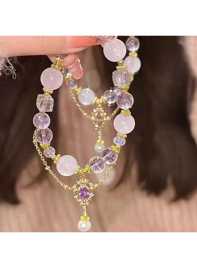 Goolsky سوار خرز زجاجي بنفسجي للنساء - مجوهرات فاخرة بأسلوب مينيماليست، هدية مثالية لأفضل الأصدقاء، خرز زجاجي بنفسجي بحجم قابل للتعديل، للاستخدام اليومي - Image 3