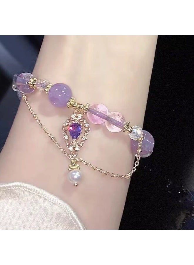 Goolsky سوار خرز زجاجي بنفسجي للنساء - مجوهرات فاخرة بأسلوب مينيماليست، هدية مثالية لأفضل الأصدقاء، خرز زجاجي بنفسجي بحجم قابل للتعديل، للاستخدام اليومي - Image 1