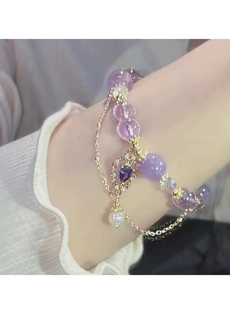Goolsky سوار خرز زجاجي بنفسجي للنساء - مجوهرات فاخرة بأسلوب مينيماليست، هدية مثالية لأفضل الأصدقاء، خرز زجاجي بنفسجي بحجم قابل للتعديل، للاستخدام اليومي - Image 2
