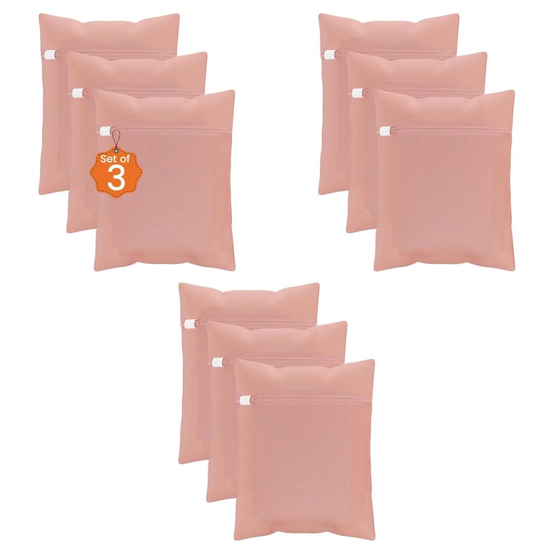 Kuber Industries Set of 9 Polyester Mesh Laundry Bag with Zip Reusable Washing Bags for Washing Machine Ideal for Delicate Fabrics Lingerie Shoes Protection YZ6PNK Plain Peach - Image 1