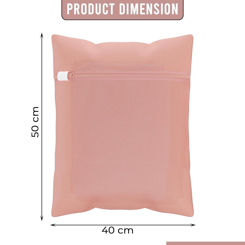 Kuber Industries Set of 9 Polyester Mesh Laundry Bag with Zip Reusable Washing Bags for Washing Machine Ideal for Delicate Fabrics Lingerie Shoes Protection YZ6PNK Plain Peach - Image 3
