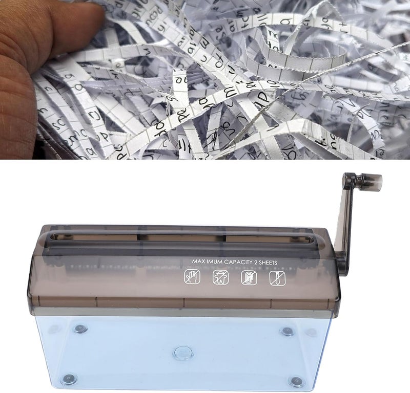 Mini Hand Shredder, Portable Manual Paper Shredder for A4 Documents with 3mm Strip Cut, 229mm Entrance, 1.5L Transparent Bin for Home Office School Use - Image 5