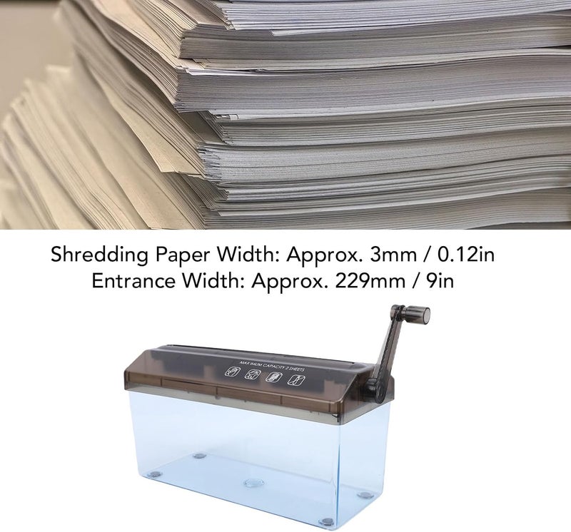 Mini Hand Shredder, Portable Manual Paper Shredder for A4 Documents with 3mm Strip Cut, 229mm Entrance, 1.5L Transparent Bin for Home Office School Use - Image 2