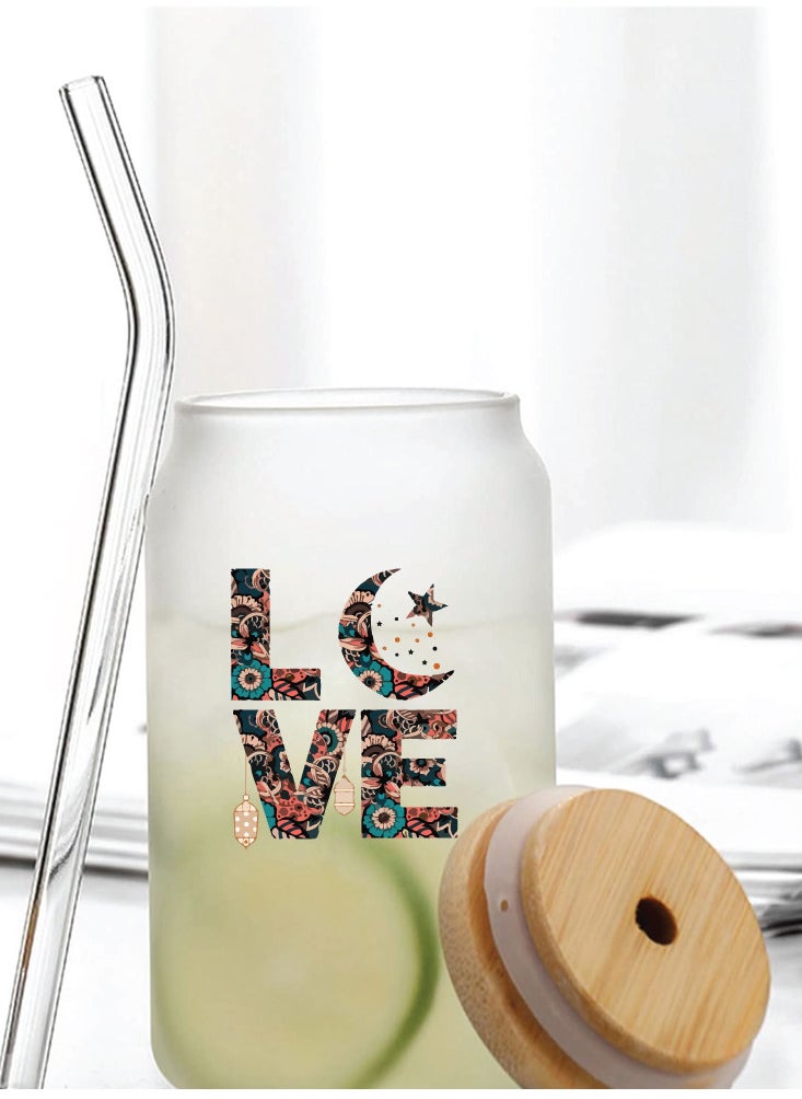 PRINTSHOP4ME Ramadan Kareem and Eid Mubarak Gift - Glass Bottle with Straw & Bamboo Lid 455 ml - Ramadan gift for all Islamic  - Image 4