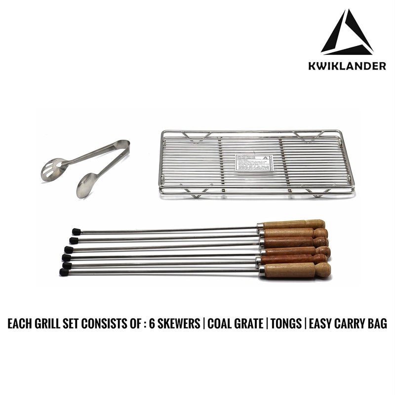 KWIKLANDER طقم شواية باربكيو قابل للطي ومحمول من الفولاذ المقاوم للصدأ مع 6 أسياخ، ملقط، حقيبة وصينية فحم للاستخدام في المنزل أو الحديقة (44 × 28 سم) - Image 4