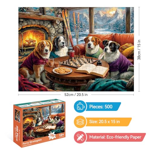 EIYRURU 500 Pieces Puzzle for Adults Funny Four Dogs Playing Chess Jigsaw Puzzle Challenging Relaxing Perfect for Family Game Nights 205 x 15 in - Image 5