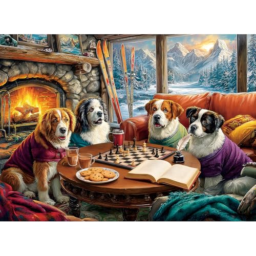 EIYRURU 500 Pieces Puzzle for Adults Funny Four Dogs Playing Chess Jigsaw Puzzle Challenging Relaxing Perfect for Family Game Nights 205 x 15 in - Image 1