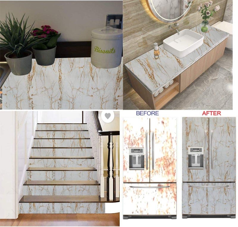 ELTON Diy White & Gold Matt Marble Wallpaper, 24 x 120 Inch - Image 3