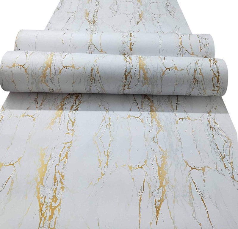 ELTON Diy White & Gold Matt Marble Wallpaper, 24 x 120 Inch - Image 1