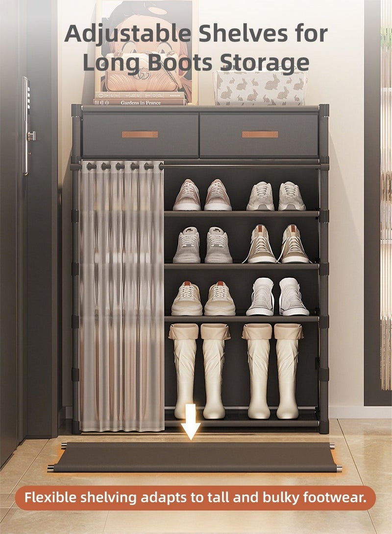 خزانة أحذية ذات 7 طبقات مع أدراج، منظم تخزين أحذية عمودي مع ستارة مقاومة للغبار، خزانة أحذية متعددة الطبقات قائمة بذاتها للممرات والمداخل والشقق والمساحات الصغيرة - Image 4