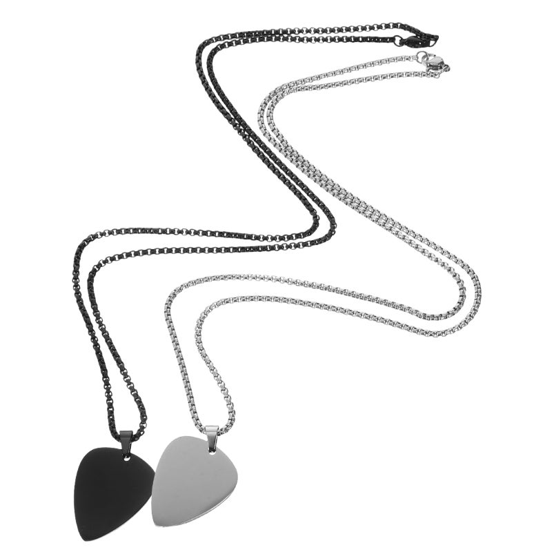 2pcs Guitar Pick Necklace Pendant Stainless Steel Chain Necklace Gift for Women Men - Image 1