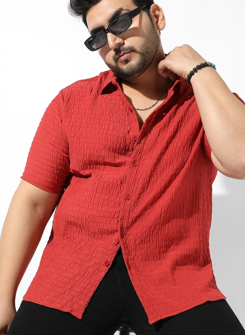 Instafab Plus Men's Red Textured Regular Fit Casual Shirt