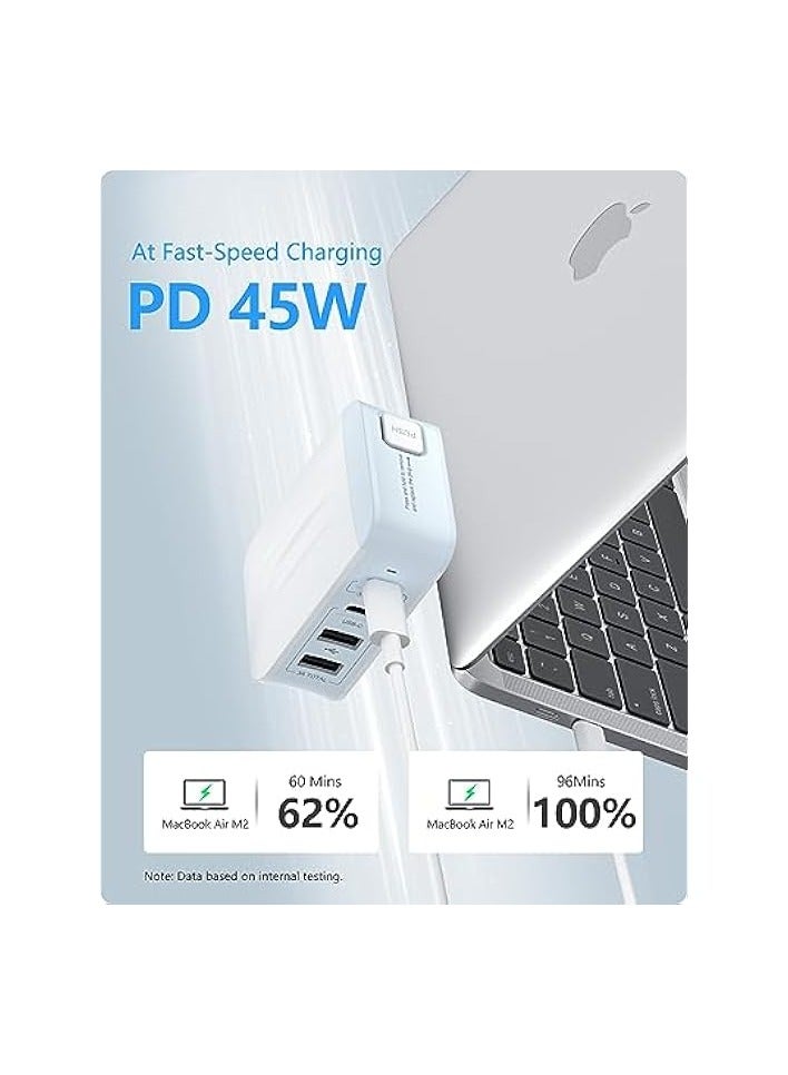 لينسينت شاحن حائط USB متعدد بقدرة 45 وات، 2 PD من النوع C+2 محول طاقة للسفر USB، الكل في واحد شاحن للهاتف المحمول في جميع أنحاء العالم مع المملكة المتحدة والولايات المتحدة والاتحاد الأوروبي وأوروبا وأستراليا، قابس مكعب دولي لأجهزة iPhone والكمبيوتر المحمول - Image 2
